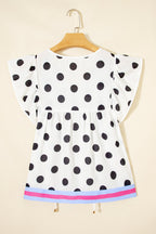 Polka Dot Stripe Patchwork Flutter Sleeve Babydoll Blouse