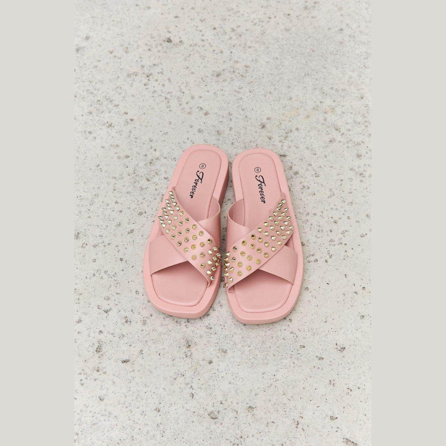 Studded Cross Strap Sandals in Blush - VacationGrabs