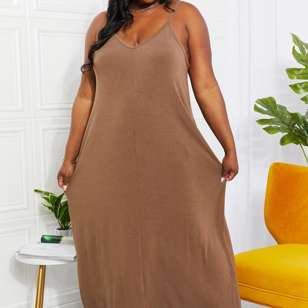 Women's Dresses Zenana Full Size Beach Vibes Cami Maxi Dress in Mocha