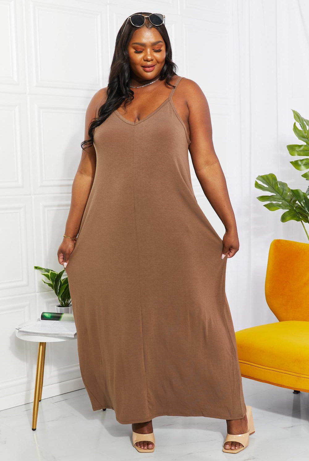Women's Dresses Zenana Full Size Beach Vibes Cami Maxi Dress in Mocha