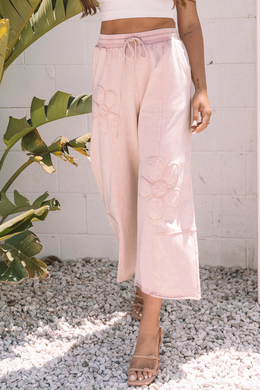 Floral Patch Mineral Wash Terry Knit Pants
