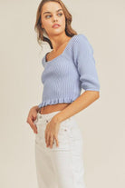 Women's Sweaters Baby Doll Ruffle Hem Ribbed Knit Top