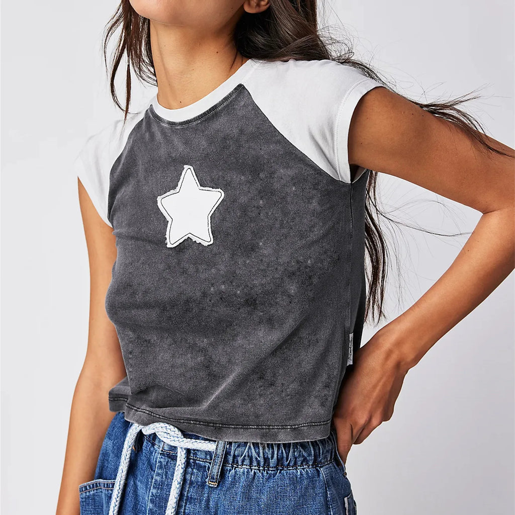 Women's gray baby tees with star design, perfect for casual wear