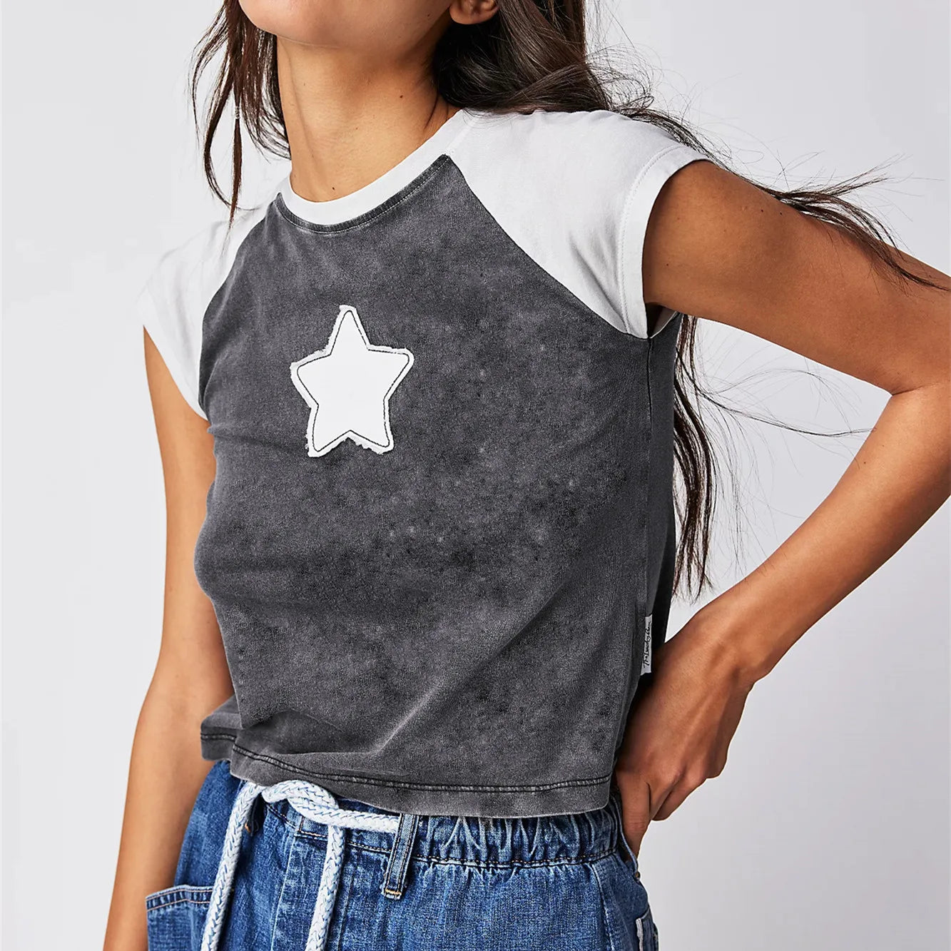 Women's gray baby tees with star design, perfect for casual wear