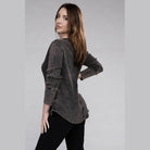 ZENANA Women's Baby Waffle Knit Shirt in Dark Brown with Stylish Back Detail