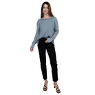ZENANA baby waffle knit shirt in light blue, featuring a relaxed fit and long sleeves