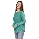 ZENANA women's baby waffle knit shirt in teal featuring a relaxed fit and long sleeves