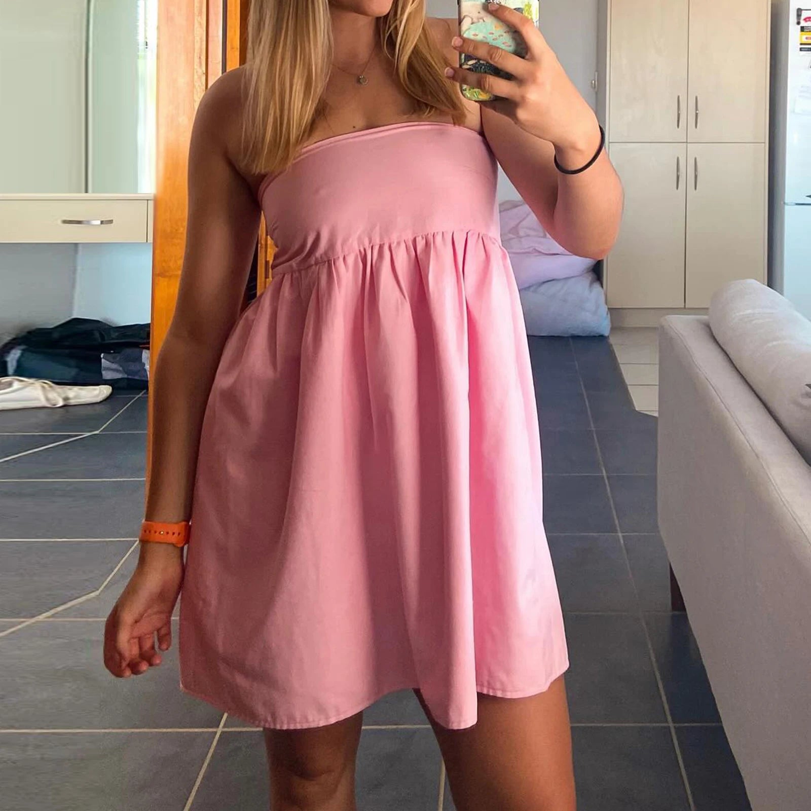 Pink babydoll dress for women, perfect for summer outings