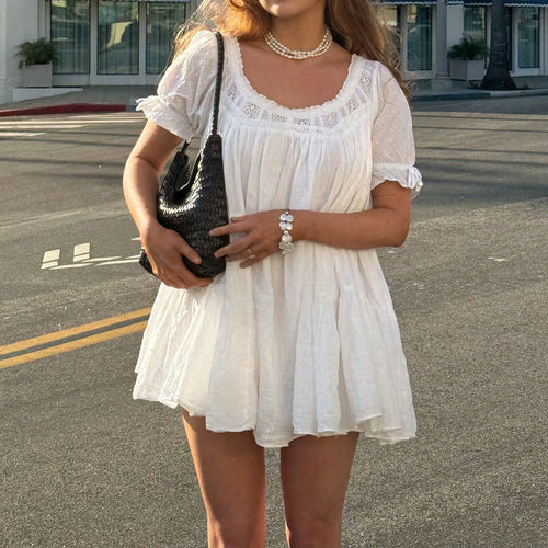 Women's white babydoll dress, lightweight fabric, perfect for summer outings