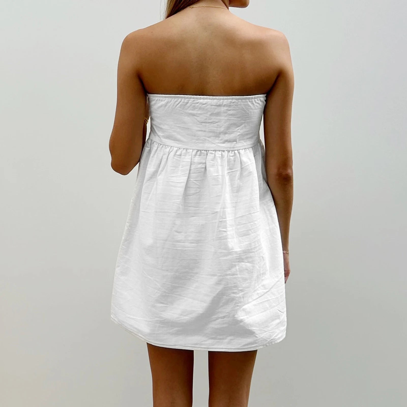 White babydoll dress, strapless, lightweight cotton for summer outings