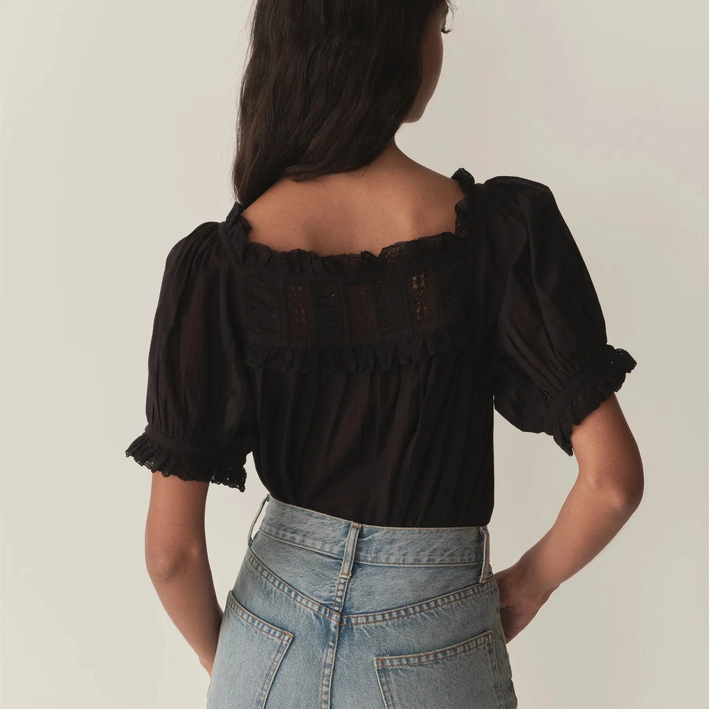 Women's black babydoll top, lightweight fabric, casual wear