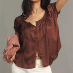 Brown satin babydoll top for stylish casual outings