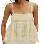Light yellow lace-trimmed top on a white background