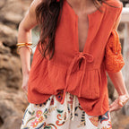 Women's rust babydoll top, lightweight cotton, perfect for summer outings