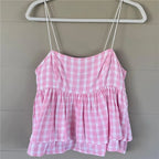 Pink gingham babydoll top for casual summer outings