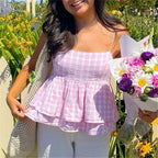 Pink gingham babydoll top, lightweight cotton for casual outings