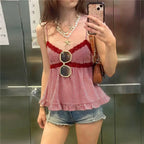 Women's red checkered babydoll top, lightweight for summer outings