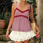Women's red and white gingham babydoll top for casual summer outings