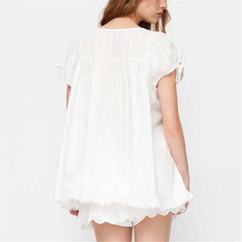White women's babydoll top, lightweight cotton, casual wear