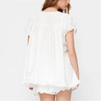 White women's babydoll top, lightweight cotton, casual wear