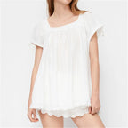 Women's white babydoll top, lightweight fabric, perfect for casual outings