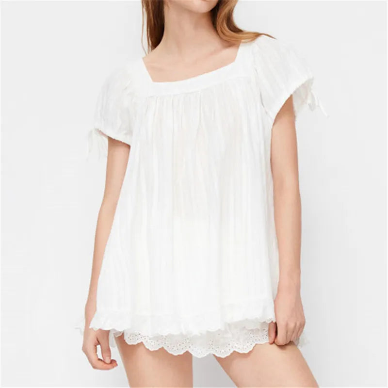 Women's white babydoll top, lightweight fabric, perfect for casual outings