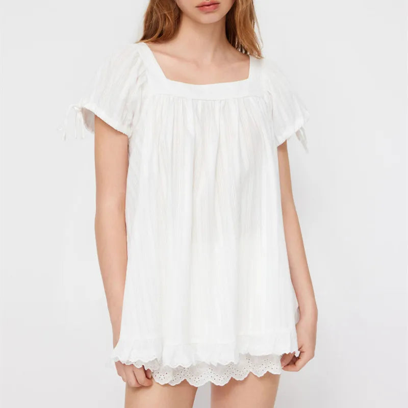 Women's white babydoll top, lightweight cotton for casual outings