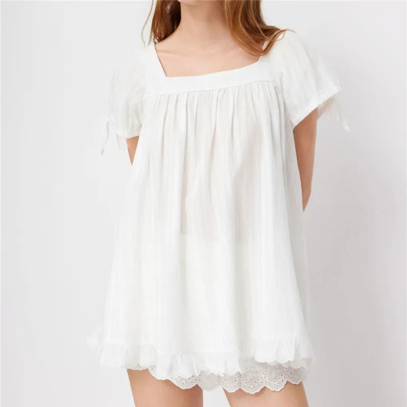 Women's white babydoll top, lightweight fabric, perfect for summer casual wear
