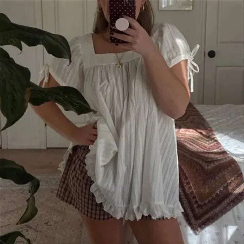 Women's white babydoll top, lightweight cotton for casual outings