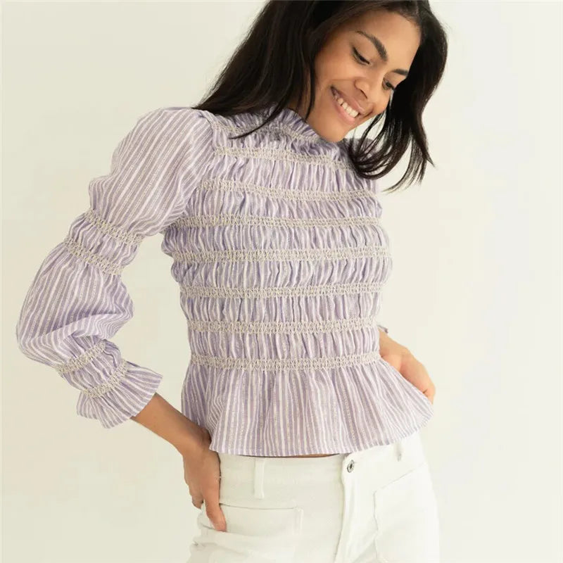 Women’s lavender babydoll top, lightweight cotton for casual wear