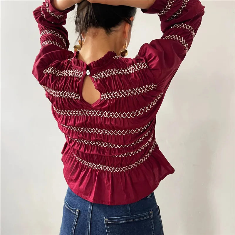 Maroon babydoll tops with smocked detailing, perfect for casual outings