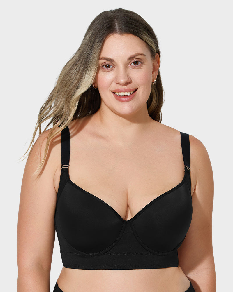 Black SheCurve back smoothing push up bra with adjustable straps and padded cups for added support