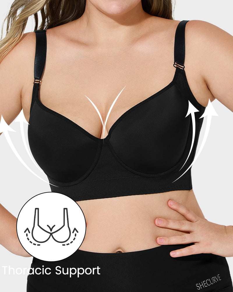 SheCurve Black Back Smoothing Push Up Bra with Thoracic Support for Comfortable Fit