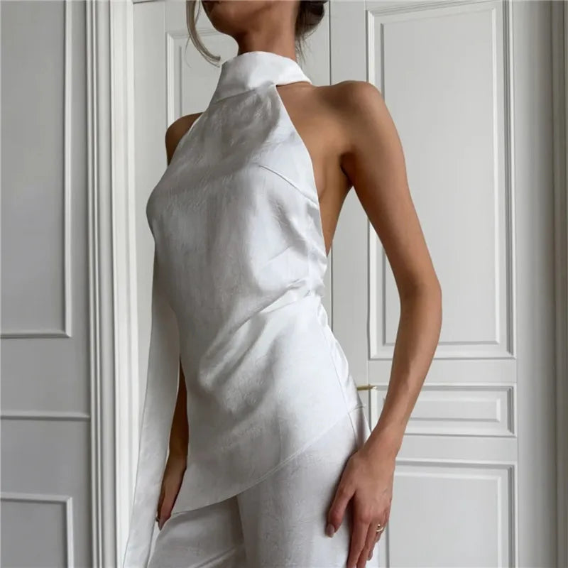 White backless top for women, perfect for summer outings