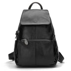 Black leather backpack for travelling for women with multiple pockets