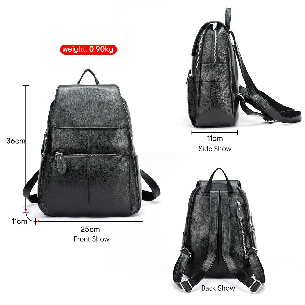 Black leather backpack for travelling for women, lightweight and stylish