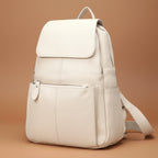 VacationGrabs cream leather backpack for travelling for women with multiple pockets