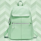 Mint green leather backpack for travelling for women