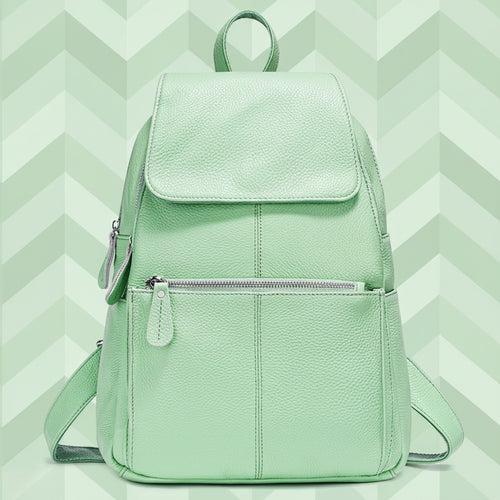 Mint green leather backpack for travelling for women