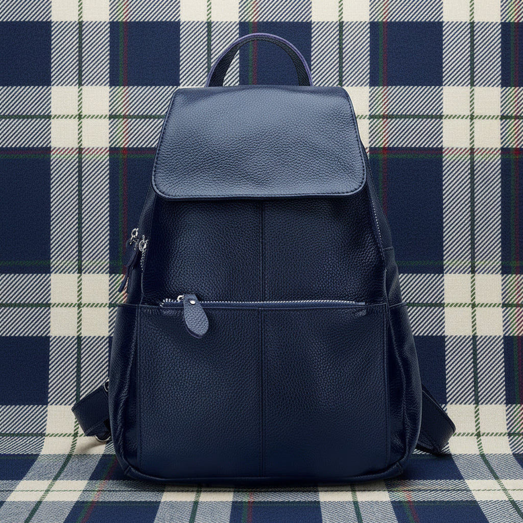Navy leather backpack for travelling for women with stylish design