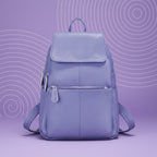 Purple leather backpack for travelling for women with multiple pockets