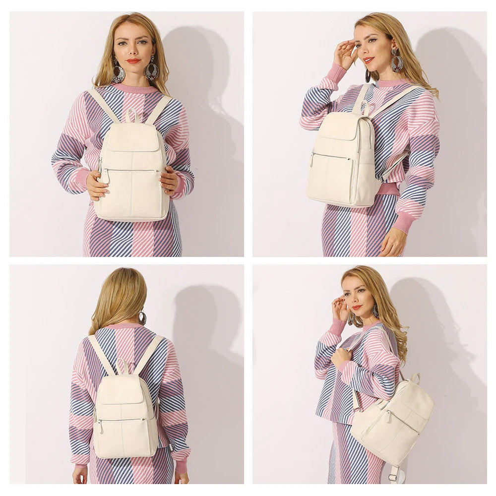 White backpack for traveling for women, stylish design and comfortable straps