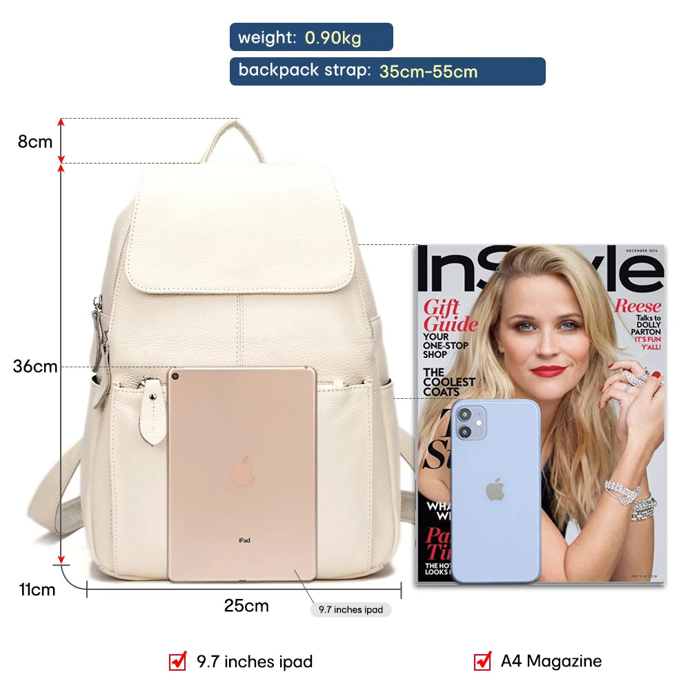 VacationGrabs women's cream backpack for travelling for women, fits iPad and A4 magazine