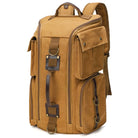 Large capacity tan canvas travel backpack with multiple pockets