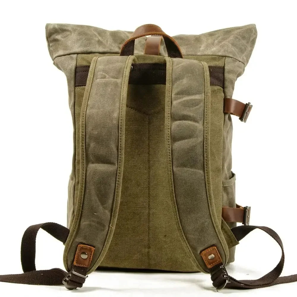 Canvas backpack with leather accents for outdoor adventures