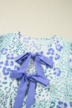 Floral Contrast Bow Puff Sleeve Mini Dress
