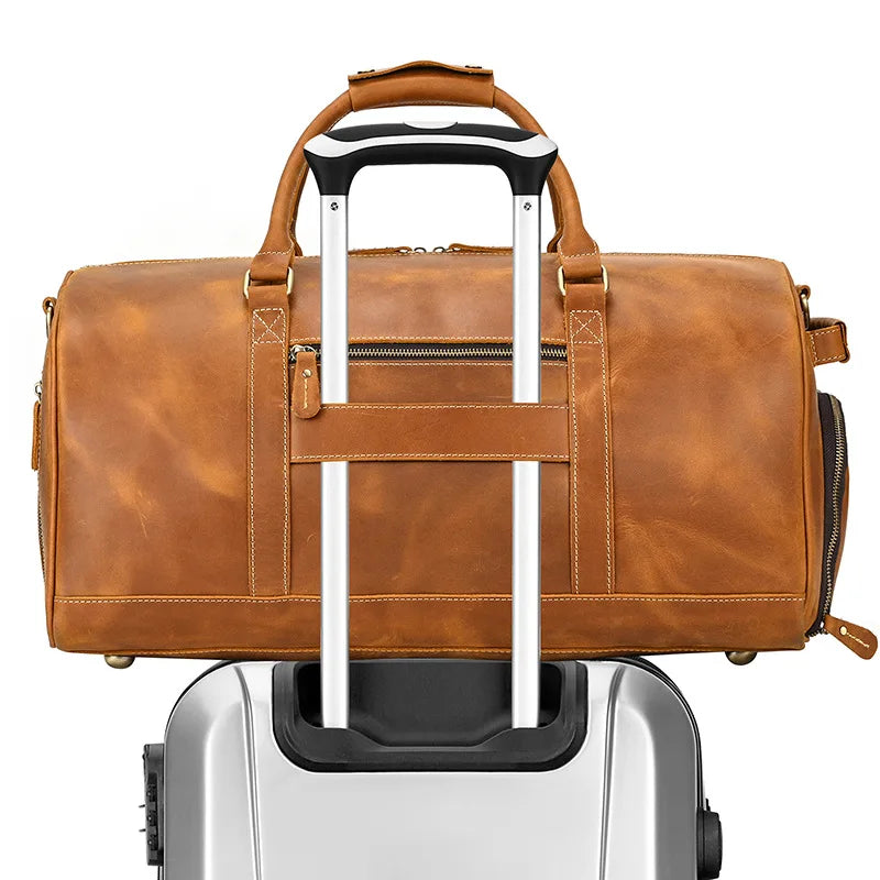 VacationGrabs duffel bag in brown leather for travel and gym use