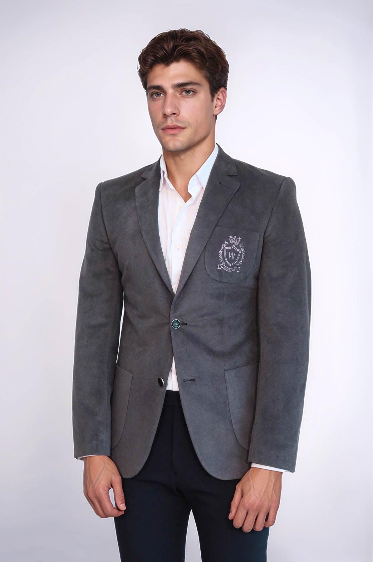 Bag Pocket Rigging Velvet Grey Jacket – styled view