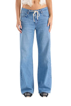 Women's light blue baggy jeans with drawstring for casual wear
