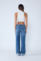 Women's baggy jeans in blue denim, casual wear for comfort